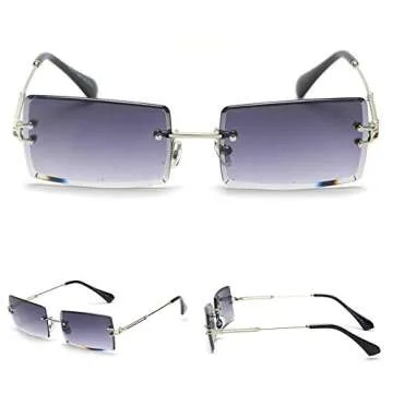 mincl/Fashion Small Rectangle Sunglasses Women Ultralight Candy Color Rimless Ocean Sun Glasses (silver&gray)