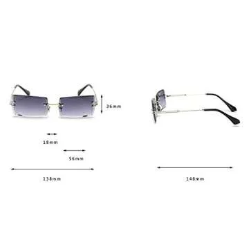 mincl/Fashion Small Rectangle Sunglasses Women Ultralight Candy Color Rimless Ocean Sun Glasses (silver&gray)