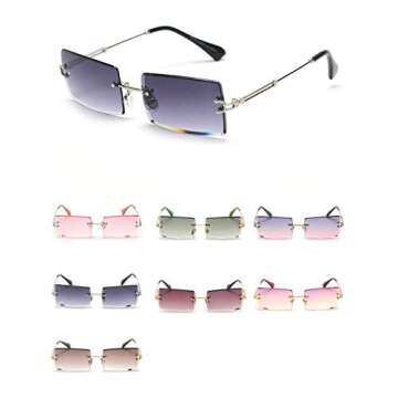 mincl/Fashion Small Rectangle Sunglasses Women Ultralight Candy Color Rimless Ocean Sun Glasses (silver&gray)