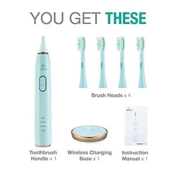 Vekkia Electric Toothbrush, Sonic Cleaning Rechargeable Toothbrush with Timer, Pressure Sensor, 4 Modes, 4 Brush Heads, Charge Lasts for 180 Days, Best Toothbrush for Adults (Blue Diamond)
