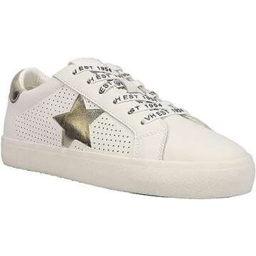 VINTAGE HAVANA® Gadol Sneakers for Women – Leather Upper – Perforated Design – Padded Synthetic Insole Gold Multi 7 M