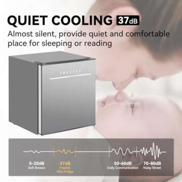 Frestec 1.6 Cu.Ft Mini Fridge for Bedroom, Mini Refrigerator with freezer, Dorm Fridge with Freezer, Reversible Door Perfect for Room and Office, Adjustable Temperature(without Handle, Silver)