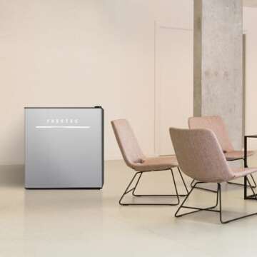 Frestec 1.6 Cu.Ft Mini Fridge for Bedroom, Mini Refrigerator with freezer, Dorm Fridge with Freezer, Reversible Door Perfect for Room and Office, Adjustable Temperature(without Handle, Silver)