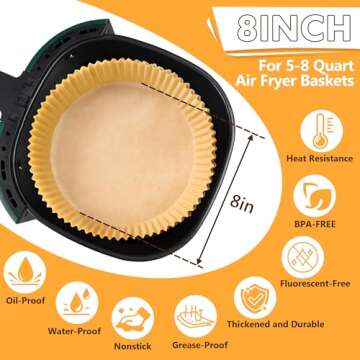 Air Fryer Liners Disposable, 100PCS 8 Inch Non-stick Air Fryer Parchment Paper Liners, Round Free of...