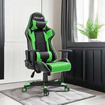 Homall Gaming Chair, Office Chair High Back Computer Chair Leather Desk Chair Racing Executive Ergonomic Adjustable Swivel Task Chair with Headrest and Lumbar Support (Green)