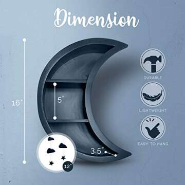 4simplethings Moon Shelf Decor, Hanging Shelf, Display Shelf for Moon Decor, Crystal Decor, Bedroom Wall Decor, Moon Wall Decor, for Crystal and Stones.