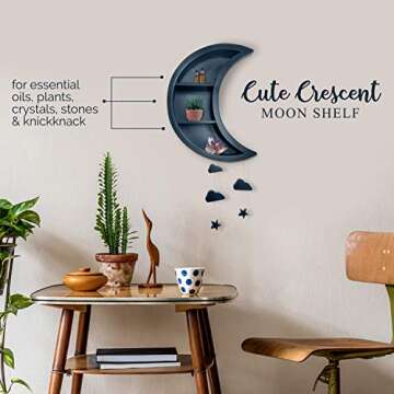 4simplethings Moon Shelf Decor, Hanging Shelf, Display Shelf for Moon Decor, Crystal Decor, Bedroom Wall Decor, Moon Wall Decor, for Crystal and Stones.