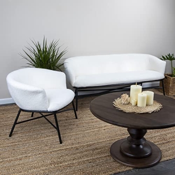 White Boucle Upholstered Armchair Modern Metal Frame