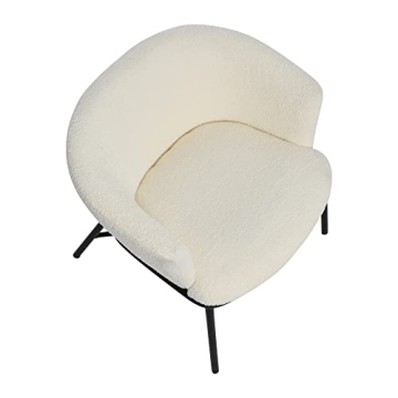 White Boucle Upholstered Armchair Modern Metal Frame