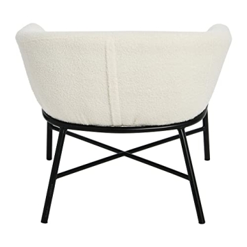 White Boucle Upholstered Armchair Modern Metal Frame
