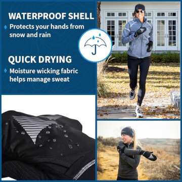 TrailHeads Womens Running Gloves Touchscreen Fingers & Convertible Waterproof Mitten Shell - for Winter, Reflective, Warm - Black - Reflective - Small/Medium