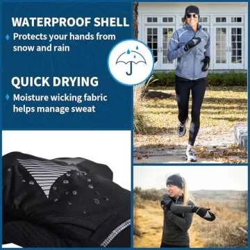 TrailHeads Womens Running Gloves Touchscreen Fingers & Convertible Waterproof Mitten Shell - for Winter, Reflective, Warm - Black - Reflective - Small/Medium