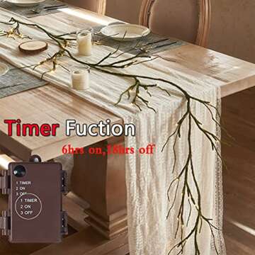 Fudios Greenery Garland with Lights for Mantle with Timer 48 LED 6FT Mossy Vine Garland Lights for Table Centerpieces Indoor Outdoor