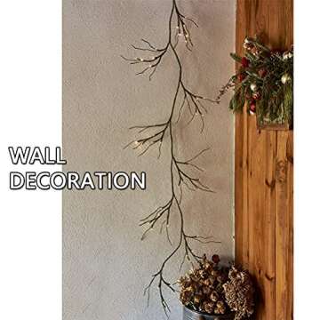 Fudios Greenery Garland with Lights for Mantle with Timer 48 LED 6FT Mossy Vine Garland Lights for Table Centerpieces Indoor Outdoor