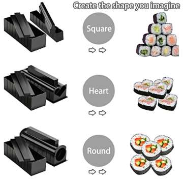 ELEDUCTMON Sushi Making Kit for Beginners - Original Sushi Maker Deluxe Exclusive Online Video Tutorials Complete with Sushi Knife 11 Piece DIY Sushi Set - Easy and Fun