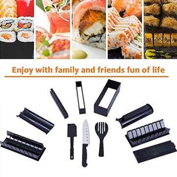 ELEDUCTMON Sushi Making Kit for Beginners - Original Sushi Maker Deluxe Exclusive Online Video Tutorials Complete with Sushi Knife 11 Piece DIY Sushi Set - Easy and Fun