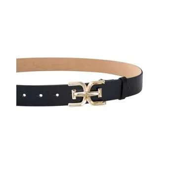 Sam Edelman Women's Casual Double-E Logo Plaque Buckle Leather Belt for Jeans and Trousers