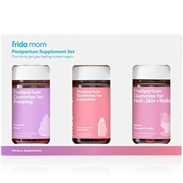 Frida Mom Postpartum Supplement Set | Gummies for Pooping, Hair, Skin + Nails, Lactation 3 Piece Bre...