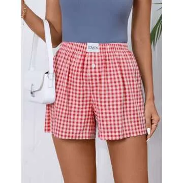LOMON Womens Boxer Shorts Casual Summer Cotton Pajama Lounge Sleep Pj Gingham Plaid Shorts Y2K Beach...