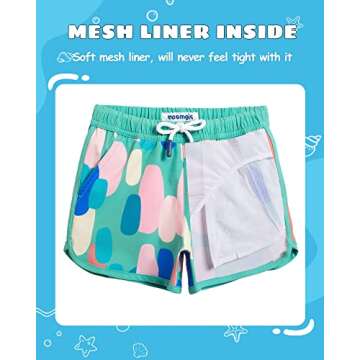 maamgic Boys Swim Trunks Stretch Quick Dry Swim Shorts Kids Bathing Suits Toddler Boy Swimsuit Swimwear Retro Paint Green 5/6