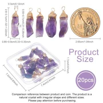 FINGERINSPIRE 20 Pcs Natural Amethyst Crystal Pendant Real 18K Gold Plated Wire Wrapped Amethyst Crystal Gemstone Pendant Without Chain Irregular Natural Gemstone Pendant for Jewelry Making