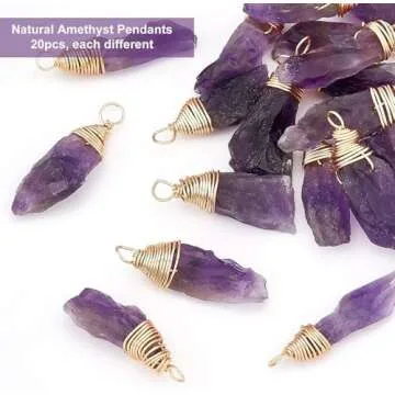 FINGERINSPIRE 20 Pcs Natural Amethyst Crystal Pendant Real 18K Gold Plated Wire Wrapped Amethyst Crystal Gemstone Pendant Without Chain Irregular Natural Gemstone Pendant for Jewelry Making