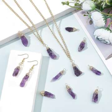 FINGERINSPIRE 20 Pcs Natural Amethyst Crystal Pendant Real 18K Gold Plated Wire Wrapped Amethyst Crystal Gemstone Pendant Without Chain Irregular Natural Gemstone Pendant for Jewelry Making