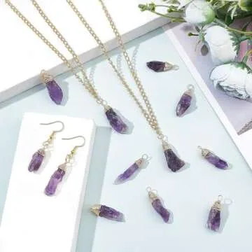 FINGERINSPIRE 20 Pcs Natural Amethyst Crystal Pendant Real 18K Gold Plated Wire Wrapped Amethyst Crystal Gemstone Pendant Without Chain Irregular Natural Gemstone Pendant for Jewelry Making