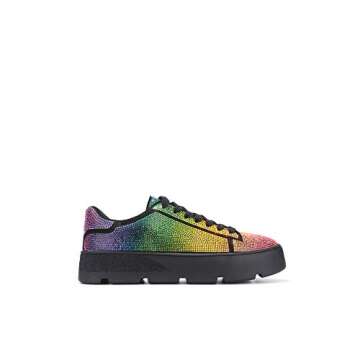 Cape Robbin Euro Flatform Sneakers for Women, Fashion Sneaker Shoes for Women with Faux Rhinestones - Rainbow Size 9
