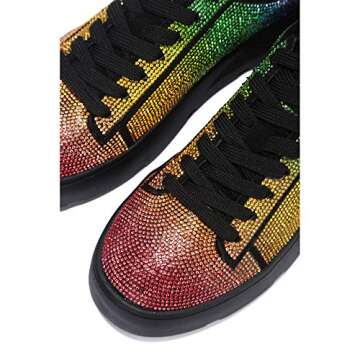 Cape Robbin Euro Flatform Sneakers for Women, Fashion Sneaker Shoes for Women with Faux Rhinestones - Rainbow Size 9