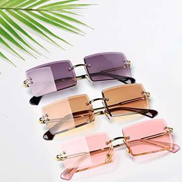 Tskestvy Rimless Rectangle Sunglasses for Women Men 2000s Y2K Glasses 90s Fashion Cute Cool Accessories