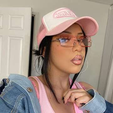 Tskestvy Rimless Rectangle Sunglasses for Women Men 2000s Y2K Glasses 90s Fashion Cute Cool Accessories