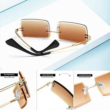 Tskestvy Rimless Rectangle Sunglasses for Women Men 2000s Y2K Glasses 90s Fashion Cute Cool Accessories