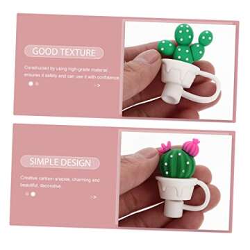 Zerodeko 4pcs Cactus Straw Plugs Silicone Drinking Straws Drinking Straw Caps Reusable Silicone Stra...