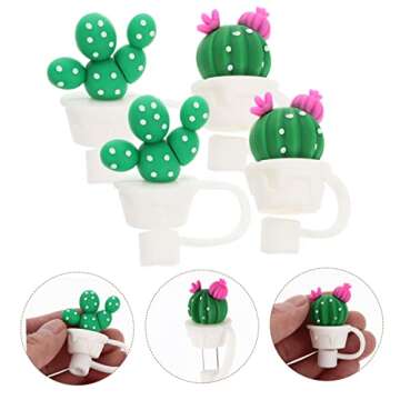 Zerodeko 4pcs Cactus Straw Plugs Silicone Drinking Straws Drinking Straw Caps Reusable Silicone Straw Caps Drinking Cover Cute Straw Topper Straw Tip Cover Straw Protectors Green Pvc