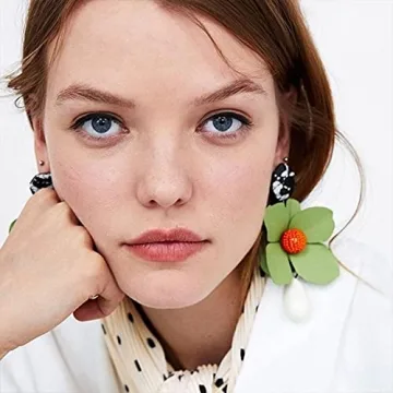 T-ztoss Retro Teardrop Big Flower Dangle Earrings Boho Layered Floral Petal Drop Earrings Statement fashion Earring for Women(white)