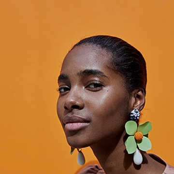 T-ztoss Retro Teardrop Big Flower Dangle Earrings Boho Layered Floral Petal Drop Earrings Statement fashion Earring for Women(white)