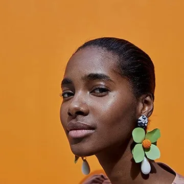 T-ztoss Retro Teardrop Big Flower Dangle Earrings Boho Layered Floral Petal Drop Earrings Statement fashion Earring for Women(white)