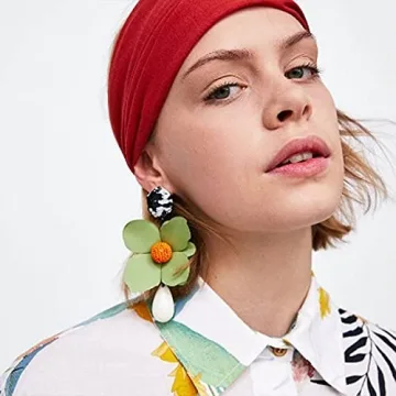 T-ztoss Retro Teardrop Big Flower Dangle Earrings Boho Layered Floral Petal Drop Earrings Statement fashion Earring for Women(white)