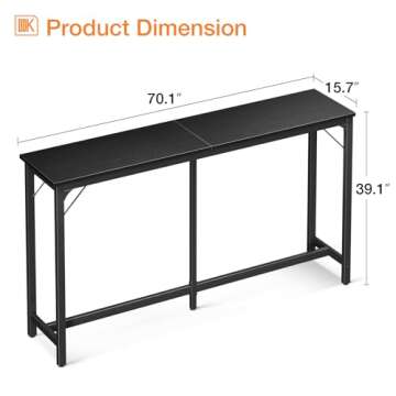 ODK 71 Inch Bar Table, Bar Height Pub Table, Counter Height Bar Table, Rectangular High Top Kitchen & Dining Counter Tables with Sturdy Legs & Easy-to-Clean Top, Black