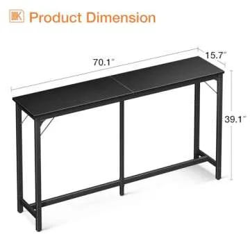 ODK 71 Inch Bar Table, Bar Height Pub Table, Counter Height Bar Table, Rectangular High Top Kitchen & Dining Counter Tables with Sturdy Legs & Easy-to-Clean Top, Black