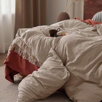 Bedsure Linen Duvet Cover King Size - Linen Cotton Blend Bedding Set, Soft & Cozy, 3 Pieces, 1 Duvet...