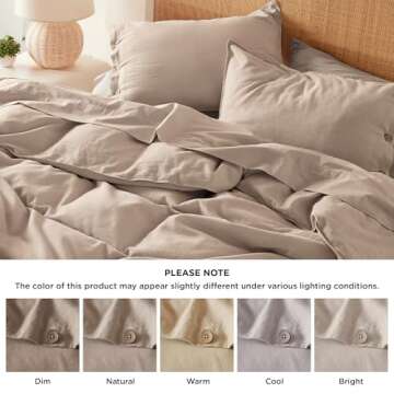 Bedsure Linen Duvet Cover King Size - Linen Cotton Blend Bedding Set, Soft & Cozy, 3 Pieces, 1 Duvet Cover 104x90 Inches and 2 Pillowcases, Khaki Color Cooling Bedding, Comforter Sold Separately