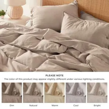 Bedsure Linen Duvet Cover King Size - Linen Cotton Blend Bedding Set, Soft & Cozy, 3 Pieces, 1 Duvet Cover 104x90 Inches and 2 Pillowcases, Khaki Color Cooling Bedding, Comforter Sold Separately