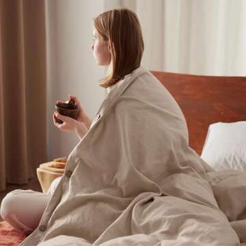 Bedsure Linen Duvet Cover King Size - Linen Cotton Blend Bedding Set, Soft & Cozy, 3 Pieces, 1 Duvet Cover 104x90 Inches and 2 Pillowcases, Khaki Color Cooling Bedding, Comforter Sold Separately