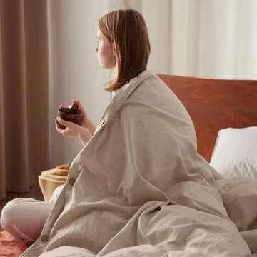 Bedsure Linen Duvet Cover King Size - Linen Cotton Blend Bedding Set, Soft & Cozy, 3 Pieces, 1 Duvet Cover 104x90 Inches and 2 Pillowcases, Khaki Color Cooling Bedding, Comforter Sold Separately