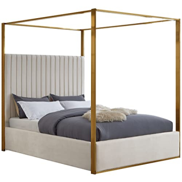 Stunning Meridian Furniture Jones King Bed in Cream Velvet with Gold Accents