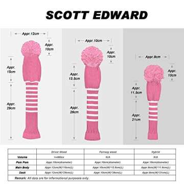 Scott Edward Multi-Style Optional Individualized Knit Golf Club Head Covers Set of 4, Fit for Driver Wood(460cc) * 1, Fairway Wood * 2, and Hybrid(UT) * 1, for Male/Female Golfers (Light Pink)