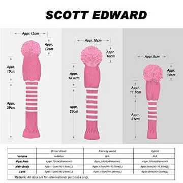 Scott Edward Multi-Style Optional Individualized Knit Golf Club Head Covers Set of 4, Fit for Driver Wood(460cc) * 1, Fairway Wood * 2, and Hybrid(UT) * 1, for Male/Female Golfers (Light Pink)