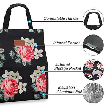 Insulated Reusable Lunch Tote for Work - Floral Design